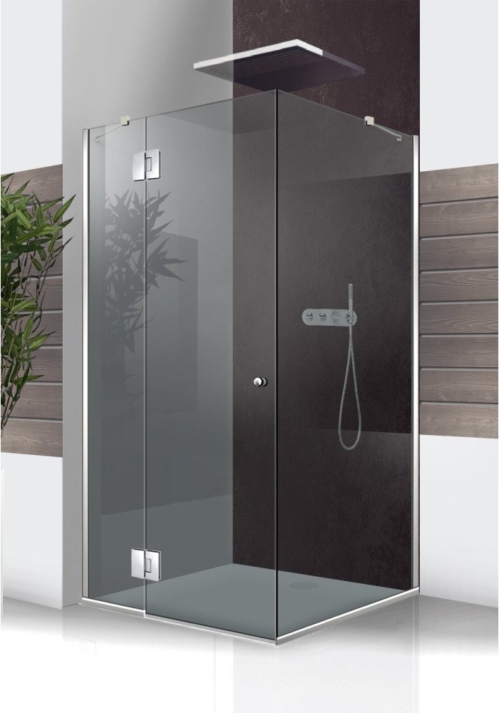 flap display Sicily Cabina de dus colt, patrata, sticla bronz, 8 mm, model: MILANO