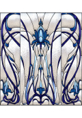 Vitraliu clasic, cu lant de flori albastr