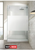 Paravan Cabina de dus Walk-in, (5638), AQUA ROY model LINE, sticla clara decorata, 8 mm, INOX, anticalcar