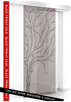 Usa sticla securizata, (0075), tip glisanta, sticla bronz decorata, 8mm, BOSS TREE