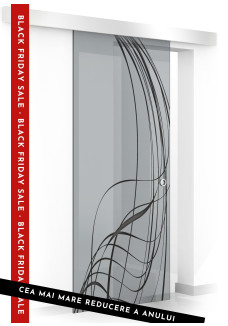 Usa sticla securizata, (0111), tip glisanta, sticla gri decorata, 8 mm, BOSS LAVA negru