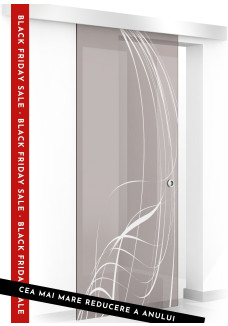 Usa sticla securizata, (0110), tip glisanta, sticla bronz decorata, 8 mm, BOSS LAVA alb