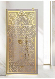 Paravan cabina de dus walk-in, (2514) Aqua Roy ® Gold, model Amira auriu, sticla 8 mm bronz securizata, anticalcar
