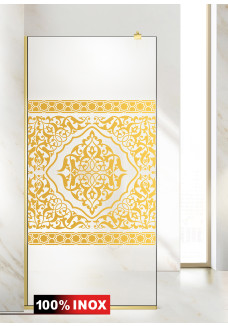 Paravan Cabina de dus Walk-in, (5668), sticla mata decorata, 8mm, AQUA ROY GOLD model:DOHA ORIZONTAL , feronerie AURIU, tratat anticalcar