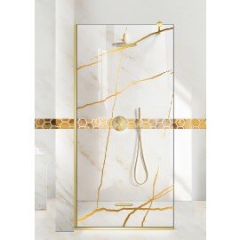 Paravan cabina de dus walk-in, (1630) Aqua Class ® Gold, model MARBLE auriu, sticla 6 mm clara securizata, latimi: 50/60/70/80/90/100/110/120 cm