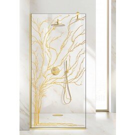 Paravan cabina de dus walk-in, (1324) Aqua Roy ® Gold, model TREE auriu, sticla 8 mm clara securizata, anticalcar, latimi: 70/80/90/100/110/120 cm