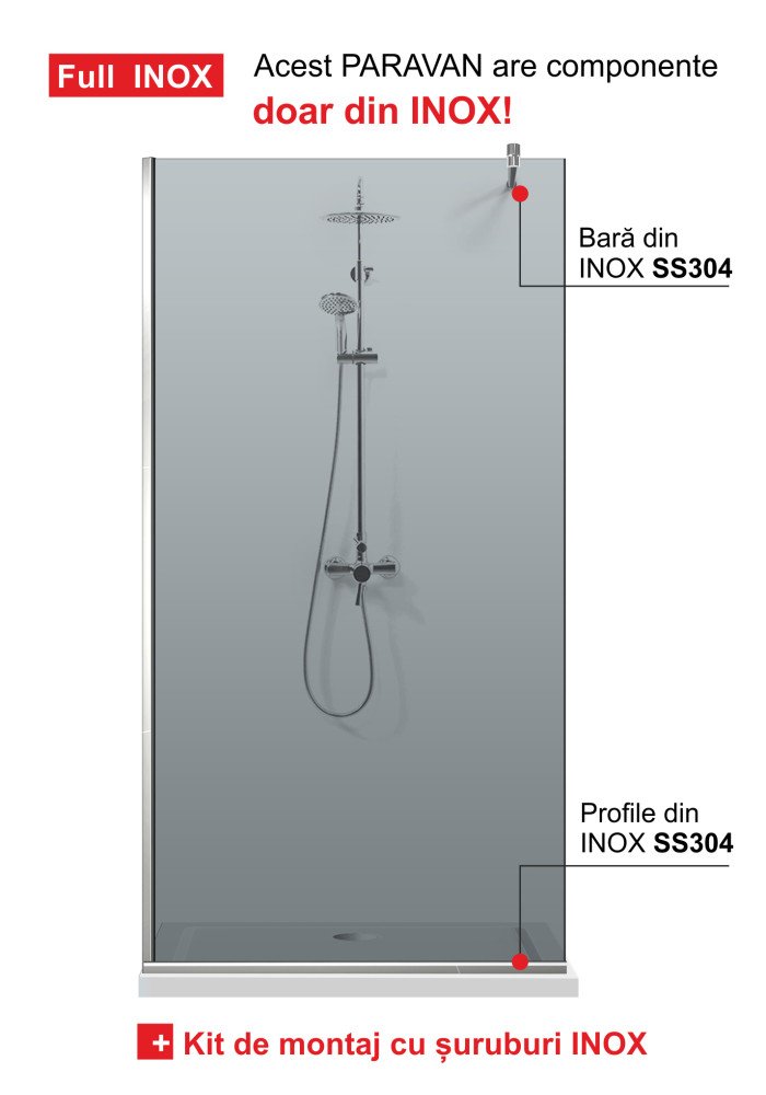PARAVAN DUS GRI FULL INOX