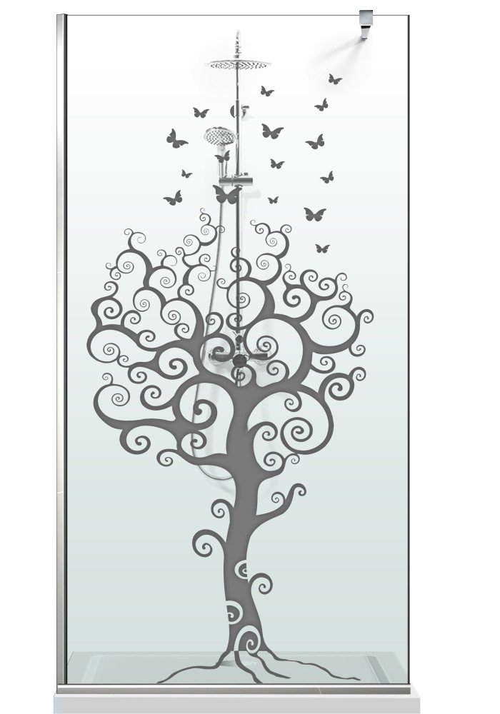 Paravan Cabina de dus Walk-in, (068), sticla clara decorata, 8 mm, AQUA ROY-LIFE TREE, feronerie INOX