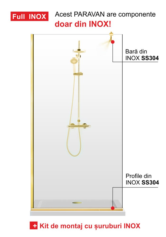 PARAVAN DUS FLOAT FULL INOX AURIU