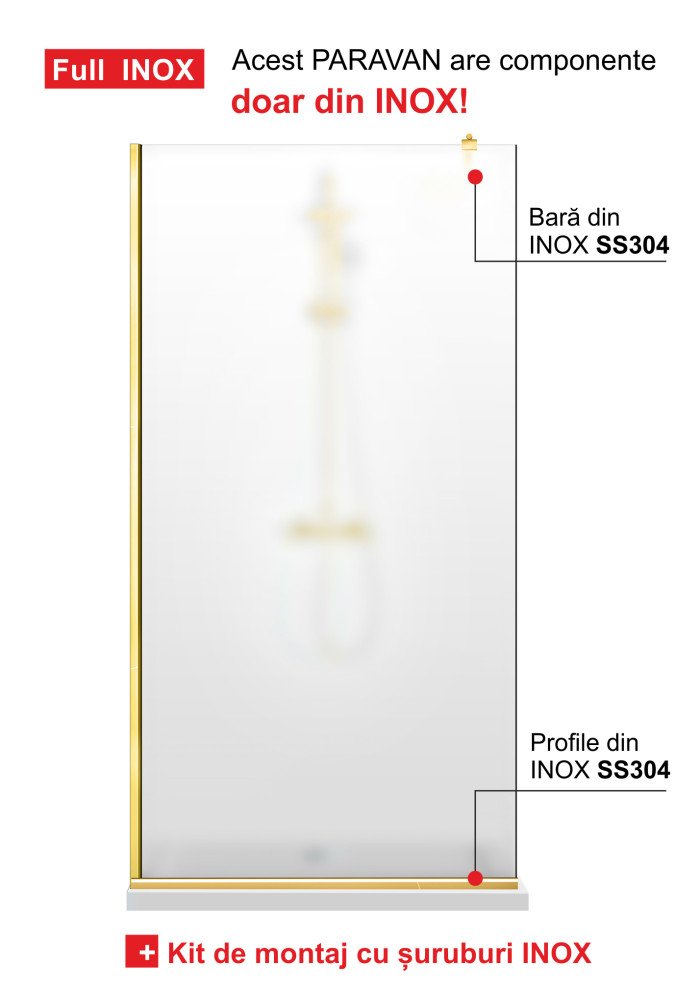 PARAVAN DUS MAT FULL INOX AURIU