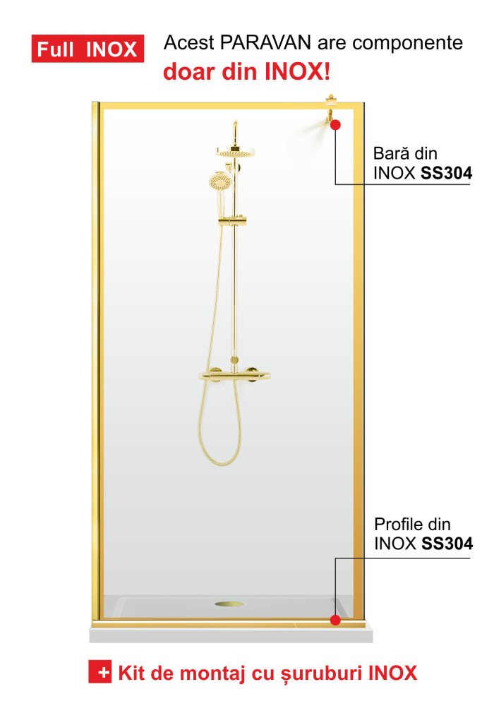 PARAVAN DUS FLOAT FULL INOX AURIU