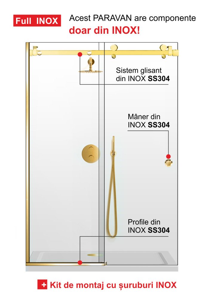 PARAVAN DUS GLISANT FLOAT FULL INOX AURIU