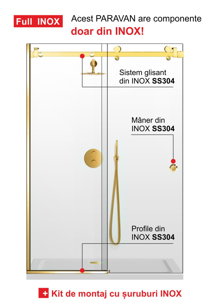 PARAVAN DUS GLISANT FLOAT FULL INOX AURIU