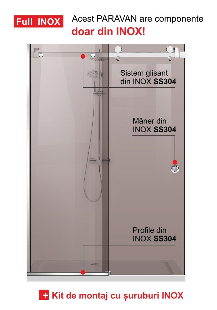 PARAVAN DUS GLISANT BRONZ FULL INOX