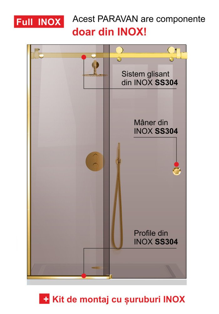 PARAVAN DUS GLISANT BRONZ FULL INOX AURIU