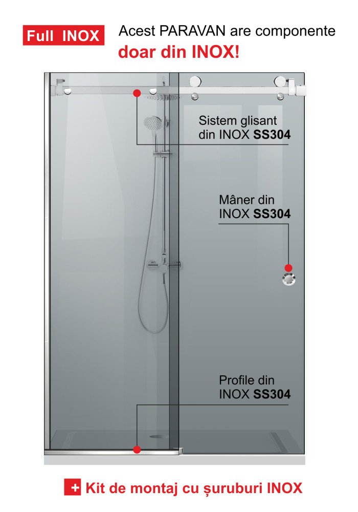 PARAVAN DUS GRI FULL INOX