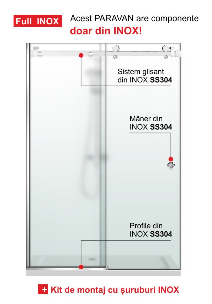 PARAVAN DUS GLISANT MAT FULL INOX