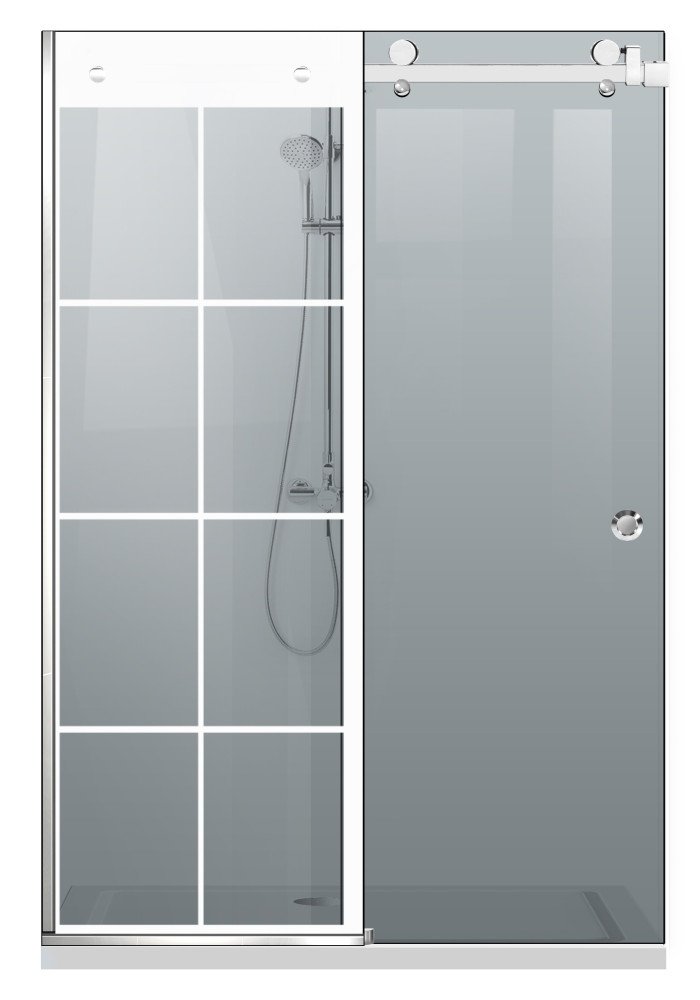 PARAVAN DUS CU USA GLISANTA GRI FULL INOX