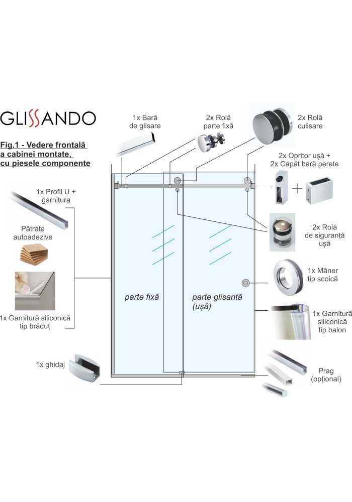 PARAVAN DUS GRI FULL INOX SCHITA