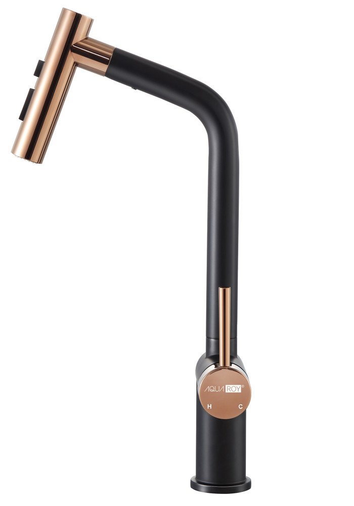 Robinet cu cap extractibil si jet de apa rose gold