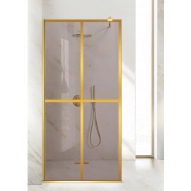 Paravan cabina de dus walk-in, (2117) Aqua Roy ® Gold, model BASIC auriu, sticla 8 mm bronz securizata, anticalcar